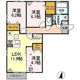 カーサアルソーレ 3LDKの間取図画像