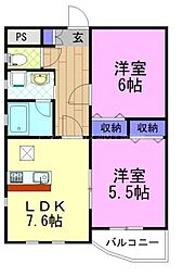 パピーガーデン 2DKの間取図画像