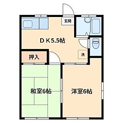 ホワイトゲーブル 2DKの間取図画像