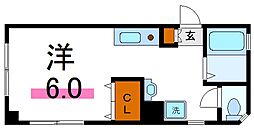 ポワール一之江 1階ワンルームの間取り
