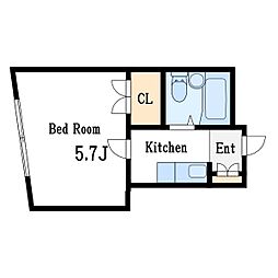 都営新宿線 篠崎駅 徒歩16分の賃貸マンション 3階1Kの間取り