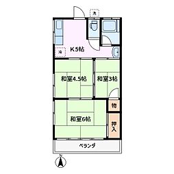 都営新宿線 篠崎駅 徒歩18分の賃貸アパート 2階3Kの間取り