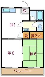 都営新宿線 船堀駅 徒歩14分の賃貸マンション 2階2DKの間取り