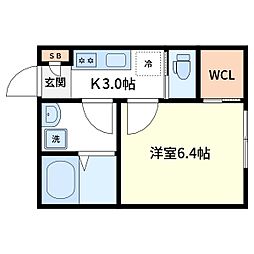 カーサ柴又 2階1Kの間取り
