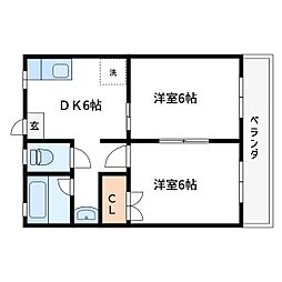 シャトーM 1階2DKの間取り