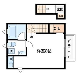 タウンカテッジ鹿骨 2階ワンルームの間取り