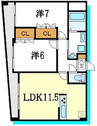 サニー松江 2LDKの間取図画像