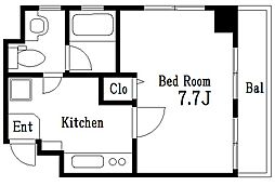 都営新宿線 菊川駅 徒歩4分の賃貸マンション 4階1Kの間取り