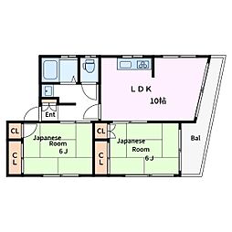 東京メトロ東西線 南砂町駅 徒歩9分の賃貸マンション 3階2LDKの間取り
