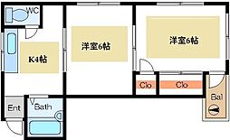 光進マンション 2Kの間取図画像