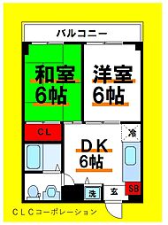 パーク・サイド関 2DKの間取図画像