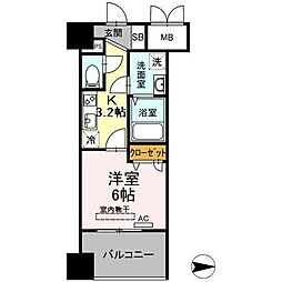 トリオマーレ蔵前 1Kの間取図画像