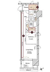 ブランシエスタ浅草蔵前 1LDKの間取図画像