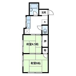 東京メトロ日比谷線 入谷駅 徒歩8分の賃貸アパート 1階2Kの間取り