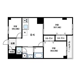 業平ハイツ 2階3DKの間取り
