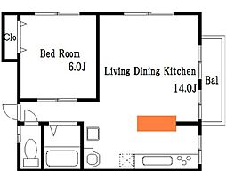 CASA南 2階1LDKの間取り