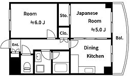 コーポ白河 2DKの間取図画像