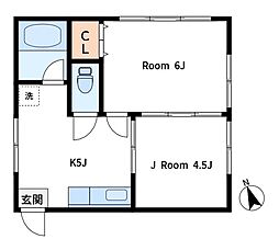 旭ハイツ 2Kの間取図画像