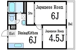 サンハイツ 2DKの間取図画像