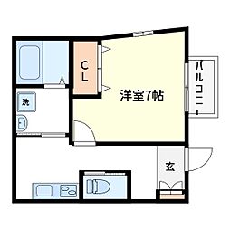 パレスホリケ1 2階1Kの間取り
