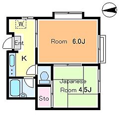 日暮里舎人ライナー 西新井大師西駅 徒歩13分の賃貸マンション 2階2Kの間取り