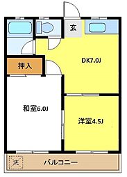 ブラウンハイツ 2階2DKの間取り