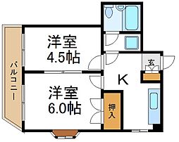 山本ハイツ 2階2DKの間取り