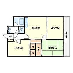 パークヒル東和 2階3DKの間取り