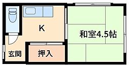 酒井荘 1Kの間取図画像