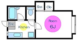 パレーシャル鈴木 1Kの間取図画像