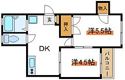タナカハイツ 2階2DKの間取り