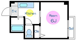 朋悠館 1階1Kの間取り