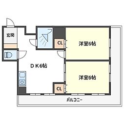 神部コーポ 4階2DKの間取り