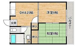 シャープ鷹尾 1階2DKの間取り
