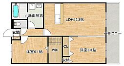 チェリーブロッサム久保原 3階2LDKの間取り