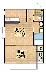 アヴァンセ八幡 1階1LDKの間取り