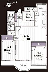 磯子台パークハイツ1号棟 2LDKの間取図画像