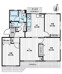 希望ケ丘グリーンハイツ1号棟 3LDKの間取図画像