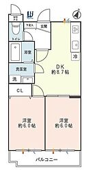 グランドハイツ港南中央　4階 2DKの間取り
