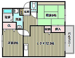 グラン・シャリオB棟 2LDKの間取図画像