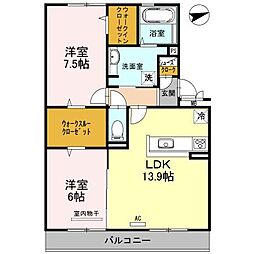 カーサ高善B 2LDKの間取図画像