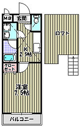 ポプラーレ狭山 1Kの間取図画像