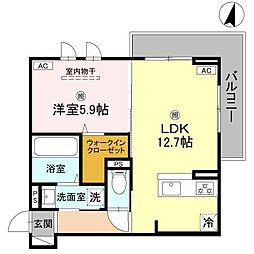 プライム金剛 1LDKの間取図画像