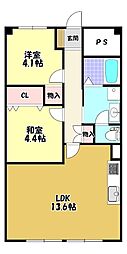 狭山ハウス3号館 2LDKの間取図画像