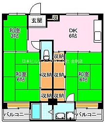 ビレッジハウス伏屋4号棟 3DKの間取図画像