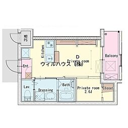 ジーイーディス 1LDKの間取図画像