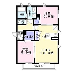 グラス北新町 2LDKの間取図画像