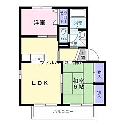 バリュージュミヤビA棟 2LDKの間取図画像