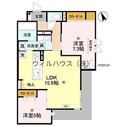 ザ・グレイスナカモズ 2LDKの間取図画像