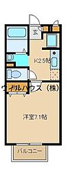 アベリアコート 1Kの間取図画像
